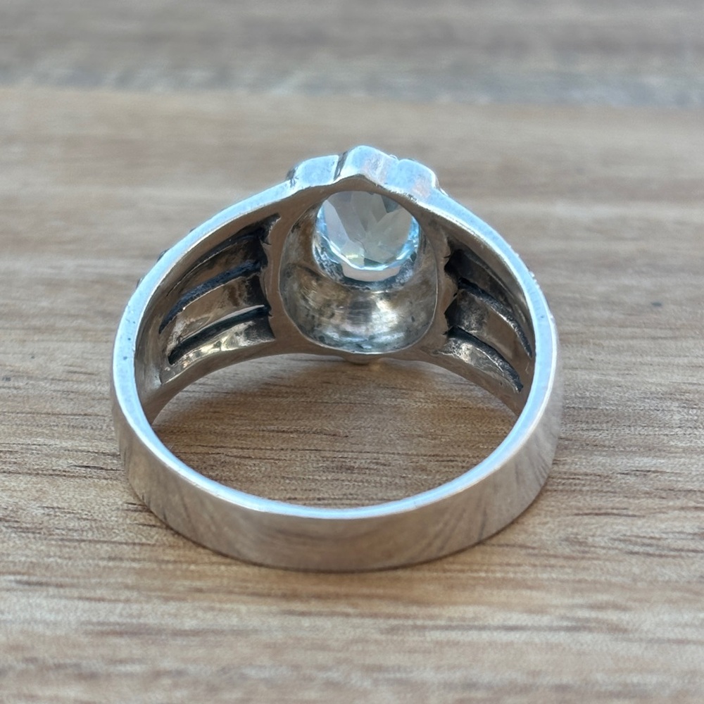 925 ring with blue topaz & marcasite ring - Picture 4 of 8